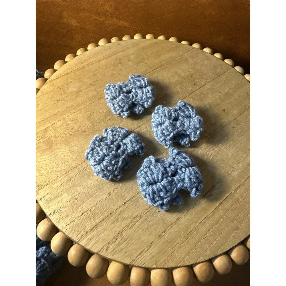 Vintage Handmade Blue Rectangle Crochet Placemats 16X10 Set of 4 w-napkin Rings